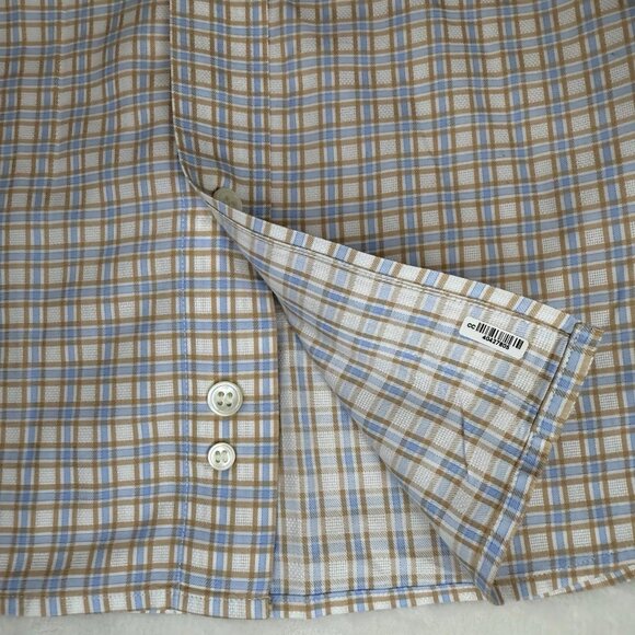 Faconnable Dress Shirt Mens L Blue Tan Checked Long Sleeve Button Up - Picture 6 of 10